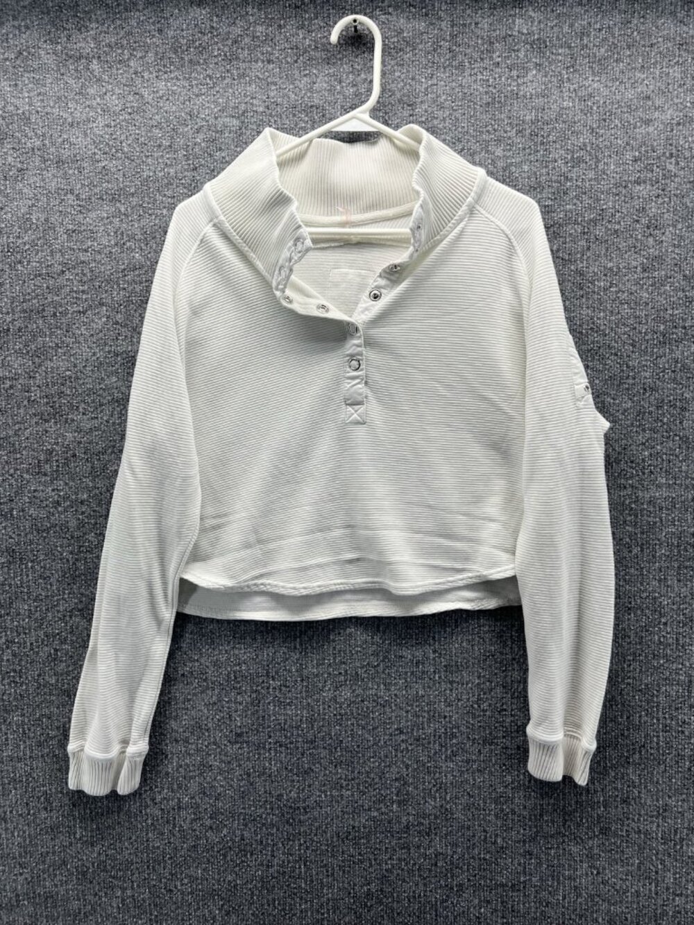 Free People Shirt Women Medium White Henley Long Sleeve Cropped Raglan Pullover